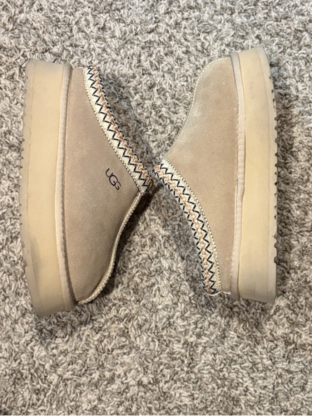 UGG Taupe Suede Platform Cozy Lined Slip-Ons - Picture 4 of 6